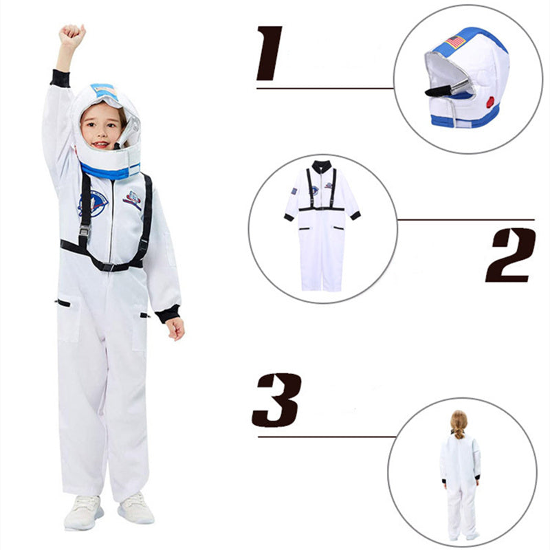 Children Astronaut Cosplay Space Suit One-piece Clothes Pilot Uniform Jumpsuits Role Play Costume Romper Performance Drama Party