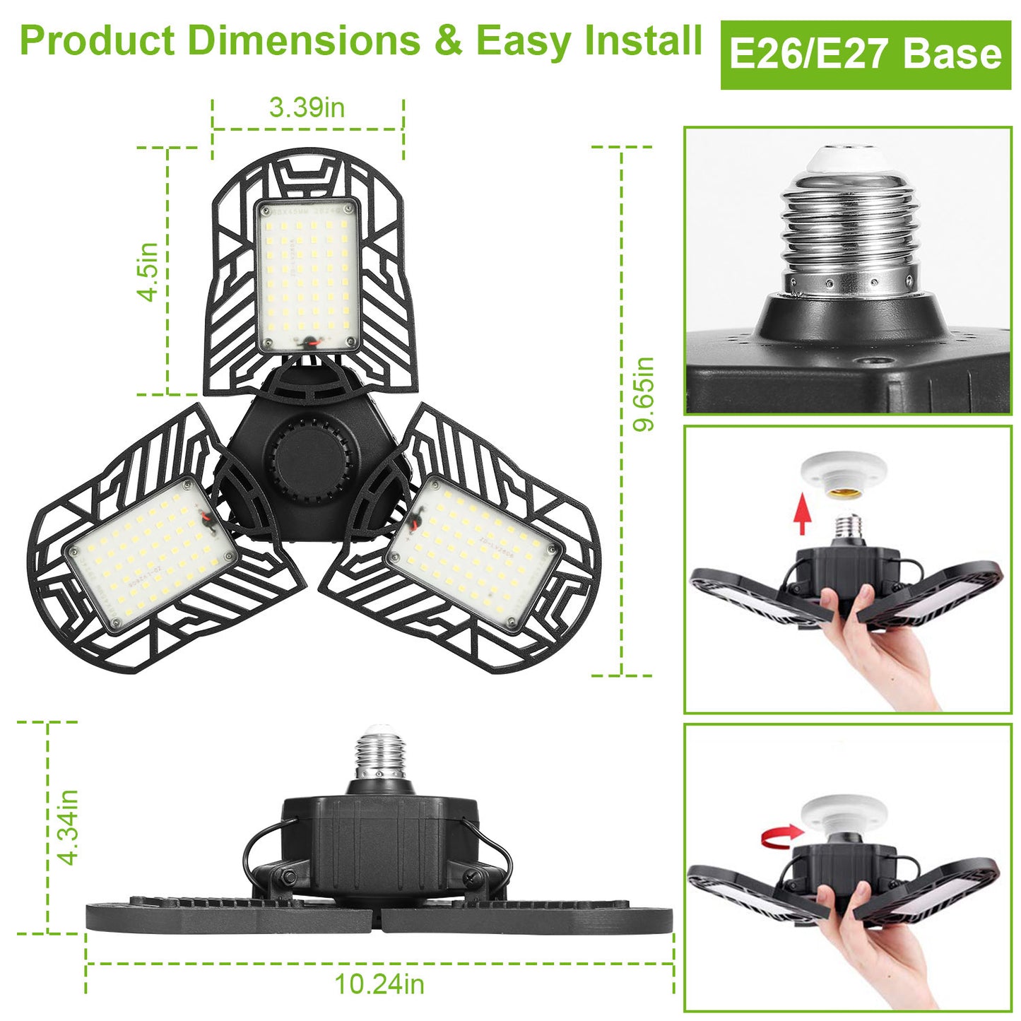 LED Garage Light, iMounTEK E26/E27 80W 7000LM 6500K Garage Ceiling Light Deformable Workshop Lamp LED Ceiling Light Bulbs