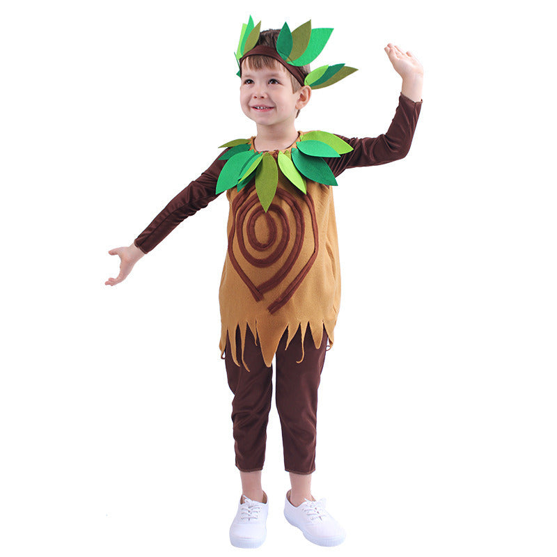 Children Cosplay One-piece Clothes Tree Role Performance Jumpsuits Acting Romper Stage Bodysuit Festival Drama Party Long Sleeve