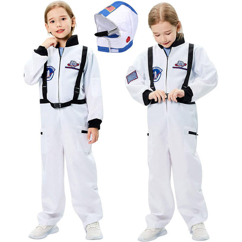 Children Astronaut Cosplay Space Suit One-piece Clothes Pilot Uniform Jumpsuits Role Play Costume Romper Performance Drama Party