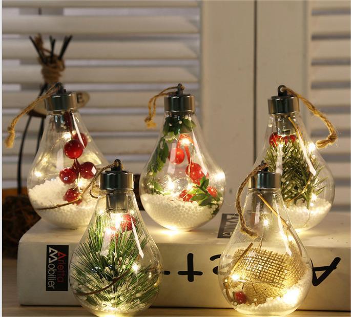 Pack Of 5 Led Transparent Christmas Decoration Ball; Creative Simulation Light Bulb Christmas Tree Decoration Pendant Plastic Ball.